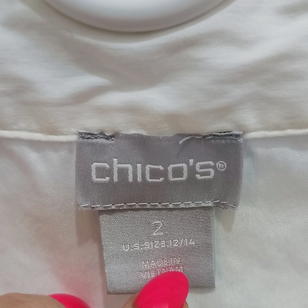 Chicos White Popover VNeck Collared Short Sleeve Top Women XL Modern Minimalist - Picture 4 of 5